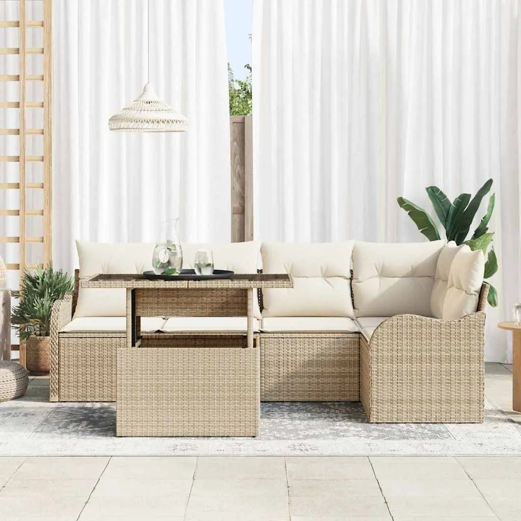 Sofá de Jardim Modular de 6 Peças com Almofadas Bege
