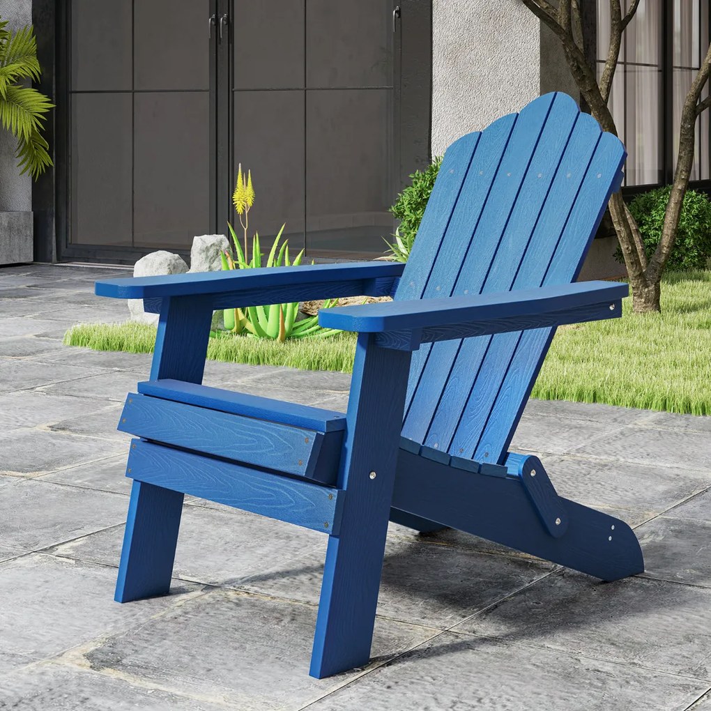 Cadeira Adirondack Jardim HIPS com braços largos e encosto inclinado para relvados exteriores jardim Azul