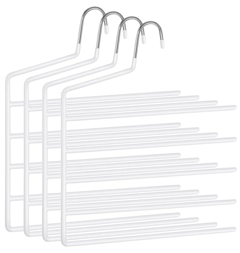 Cabides para calças SONGMICS, cabides para roupas de 5 barras, conjunto de 4, organizadores de calças abertos e antiderrapantes que economizam espaço para lenços de toalhas jeans, branco CRI034W02