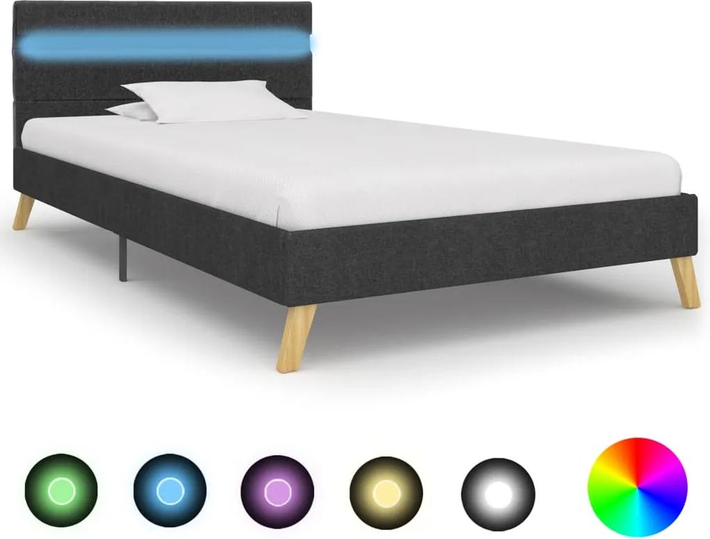 Estrutura de cama com LEDs 90x200 cm tecido cinzento-escuro