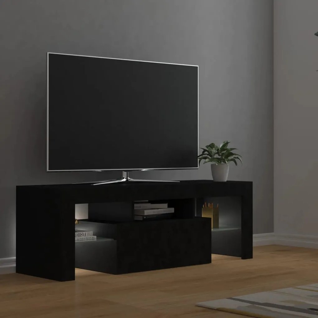 Móvel de TV com luzes LED 120x35x40 cm preto