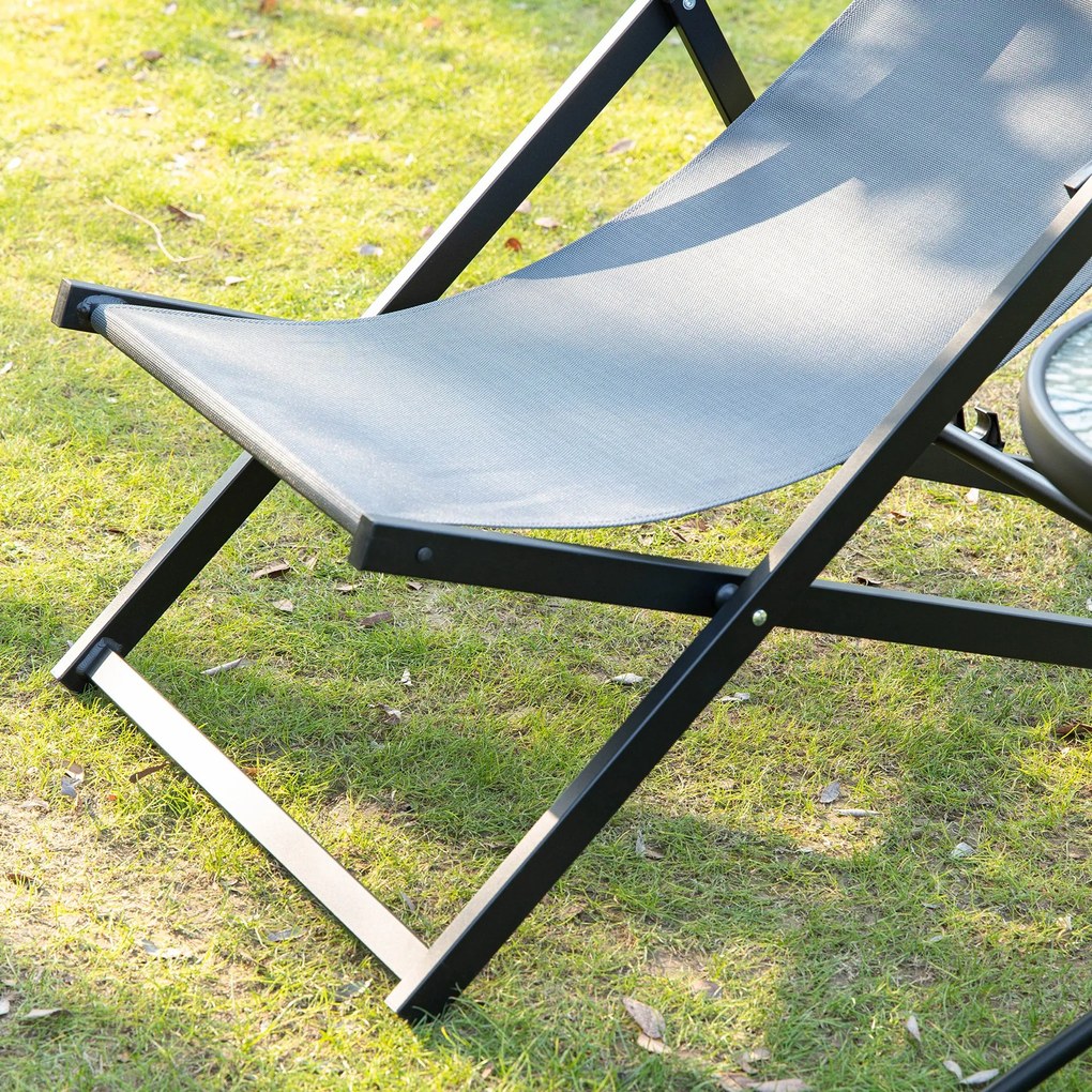 Outsunny Conjunto de 2 Espreguiçadeiras Dobráveis com Encosto Reclinável em 5 Posições e Apoio para a Cabeça Acolchoado 96,5x58x91,5cm Cinza Escuro