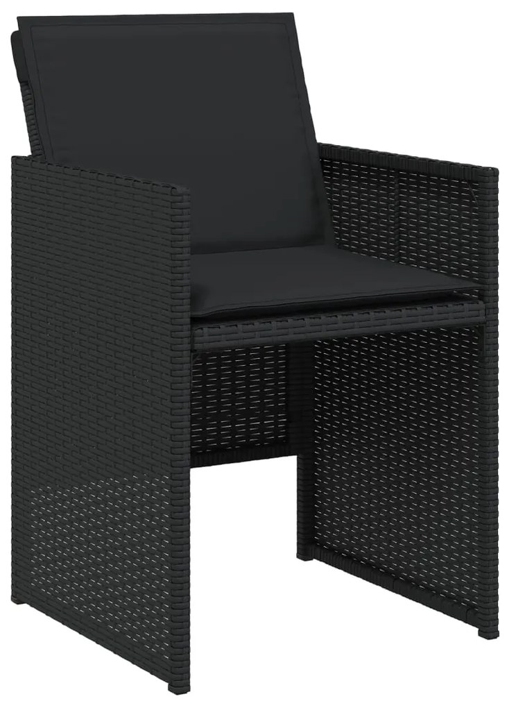 15 pcs conjunto de jantar p/jardim com almofadões vime PE preto