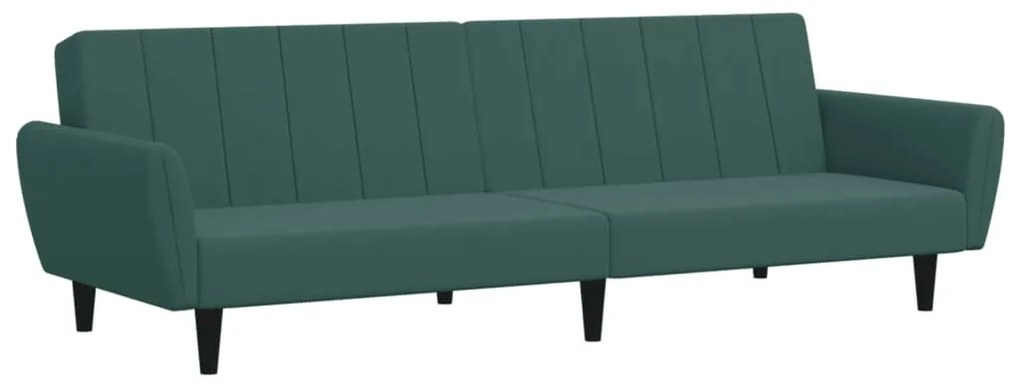 Sofá-cama 2 lugares c/ apoio de pés veludo verde-escuro