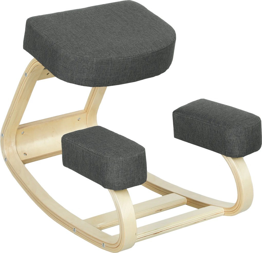 Vinsetto Cadeira ajoelhada, banqueta ergonômica estofada para postura saudável, madeira de bétula, capacidade de 120 kg, Cinza escuro | Aosom Portugal