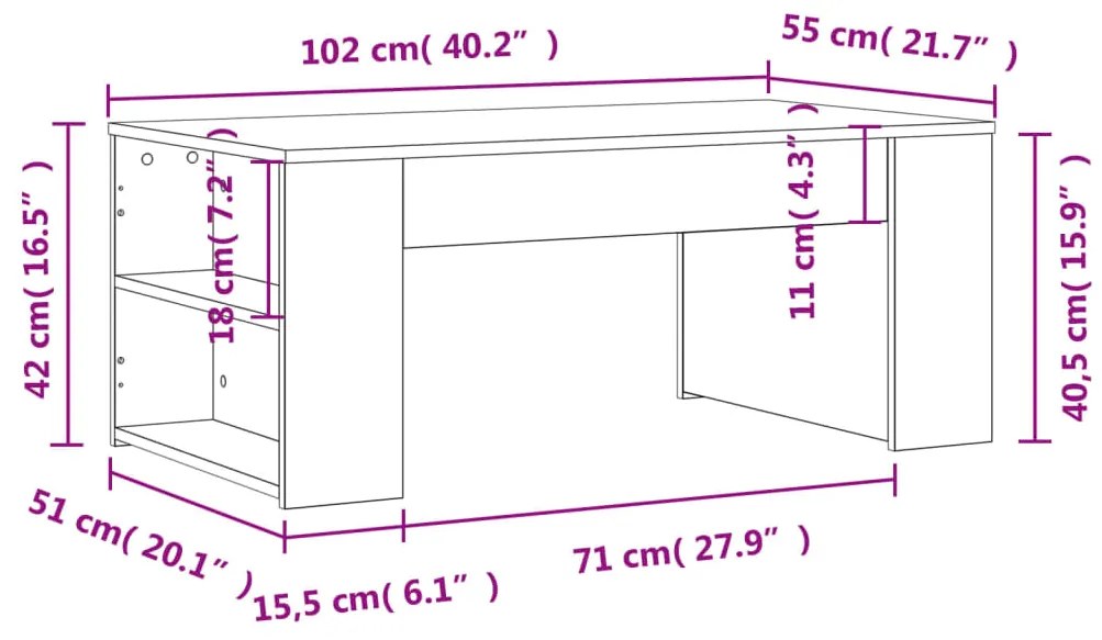 Mesa de centro 102x55x42 cm derivados de madeira preto