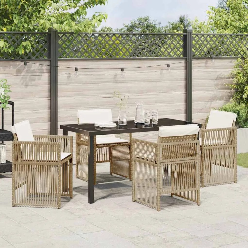 Conjunto de Jantar de Jardim de 5 Peças com Almofadas Rattan Bege