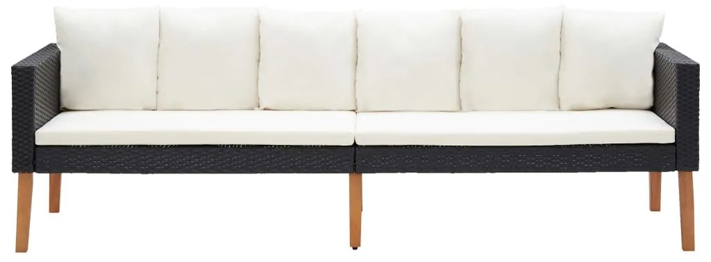 3 pcs conjunto lounge para jardim c/ almofadões vime PE preto