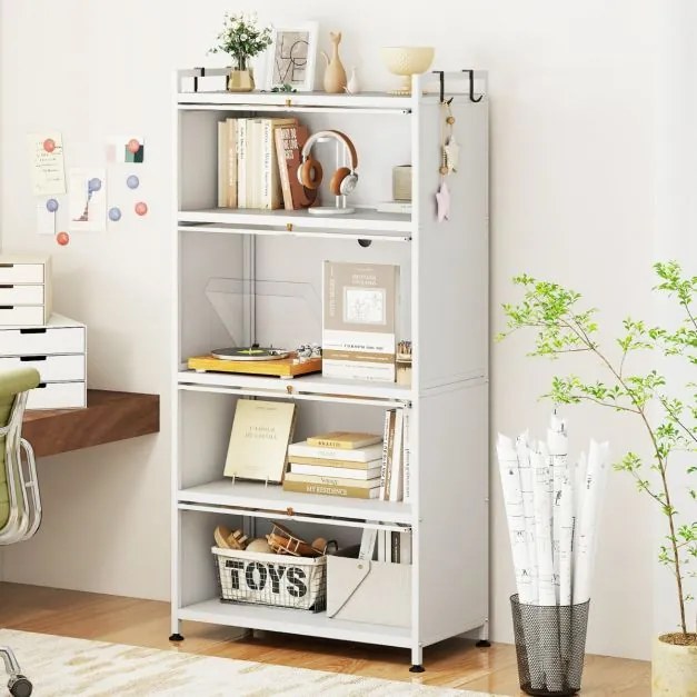Armário de cozinha 80,5 x 40 x 162 cm de 5 níveis metálico com 4 portas batentes Prateleira com rodas para micro-ondas Branco