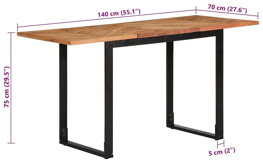 Mesa de jantar 140x70x75 cm madeira maciça de acácia