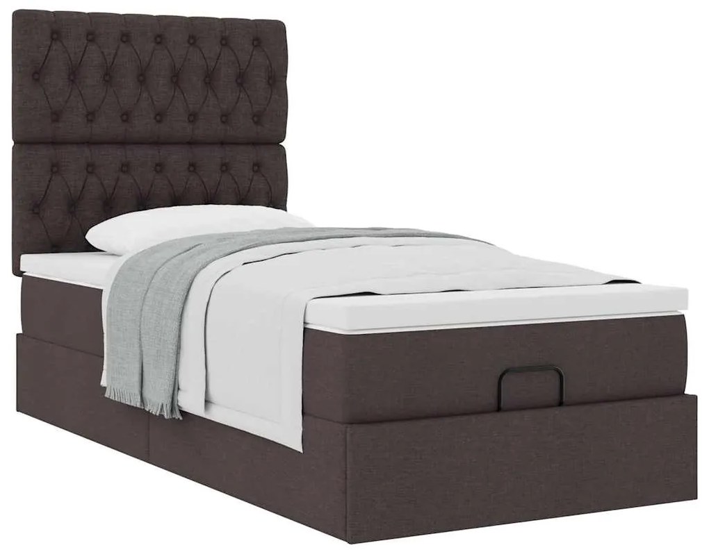 Cama otomana com colchão 90x200 cm tecido castanho escuro