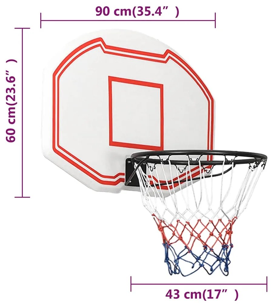 Tabela de basquetebol 90x60x2 cm polietileno branco