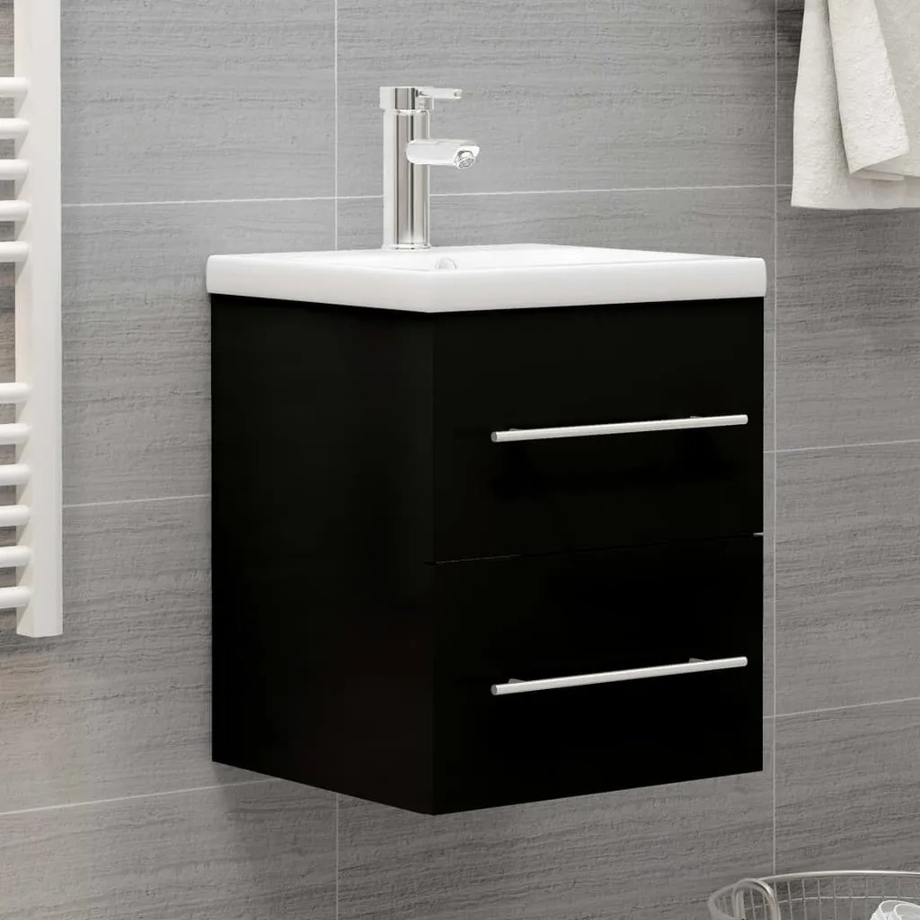 vidaXL Armário de lavatório 41x38,5x48 cm derivados madeira preto