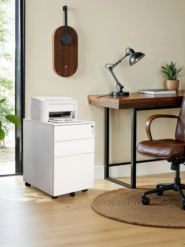 Bloco gavetas escritório com rodas 52 x 39 x 60 cm, com 3 gavetas branco