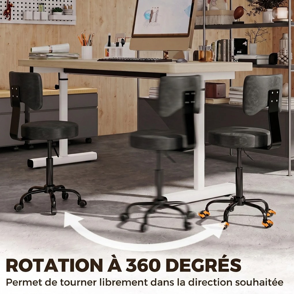 Banco de trabalho com Rodas, 34,5 x 34,5 x 87,5 cm, Altura Regulável, Preto
