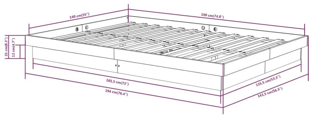 Estrutura de cama 140x190 cm madeira maciça branco