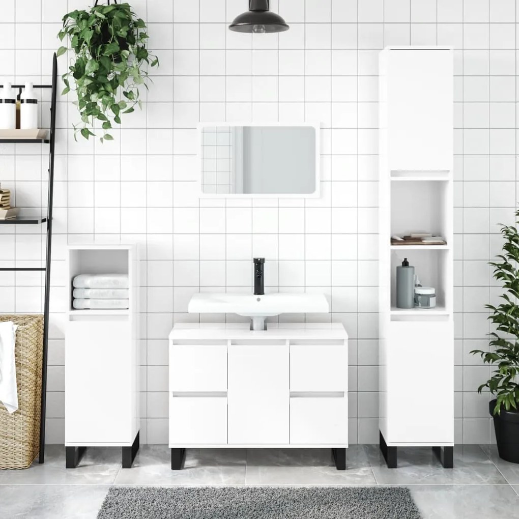 vidaXL Armário WC 30x30x100 cm derivados de madeira branco brilhante