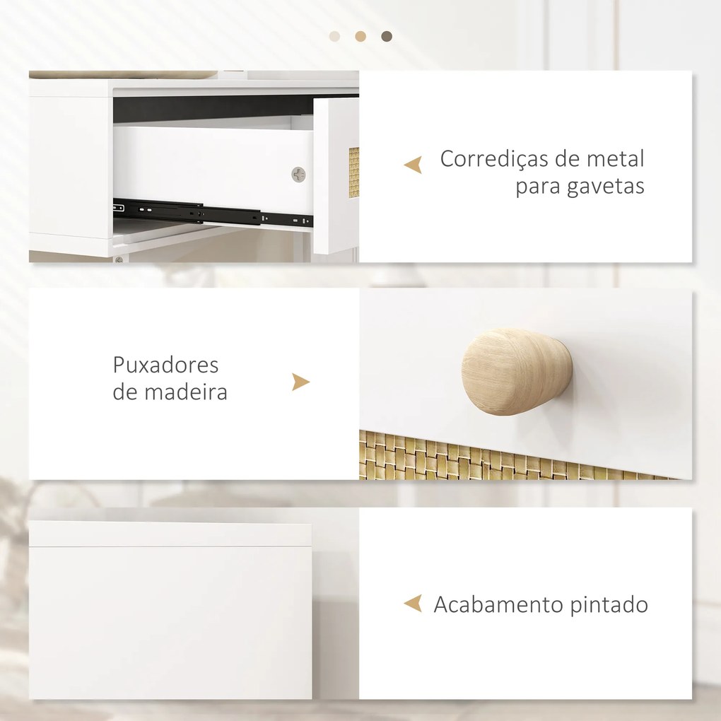 Mesa Consola para Entrada Mesa de Entrada com 2 Gavetas de Desenho de Vime para Sala Corredor 100x30x81 cm Branco