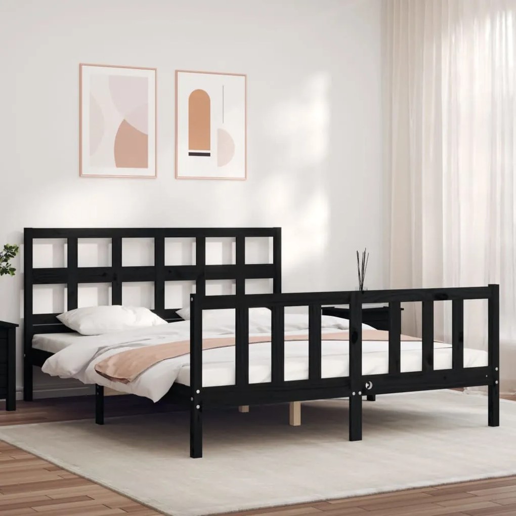 3193025 vidaXL Estrutura de cama com cabeceira 160x200 cm madeira maciça preto
