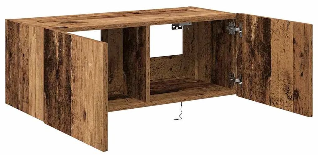 Armário de TV vidaXL com luzes LED Madeira velha 80x35x31 cm