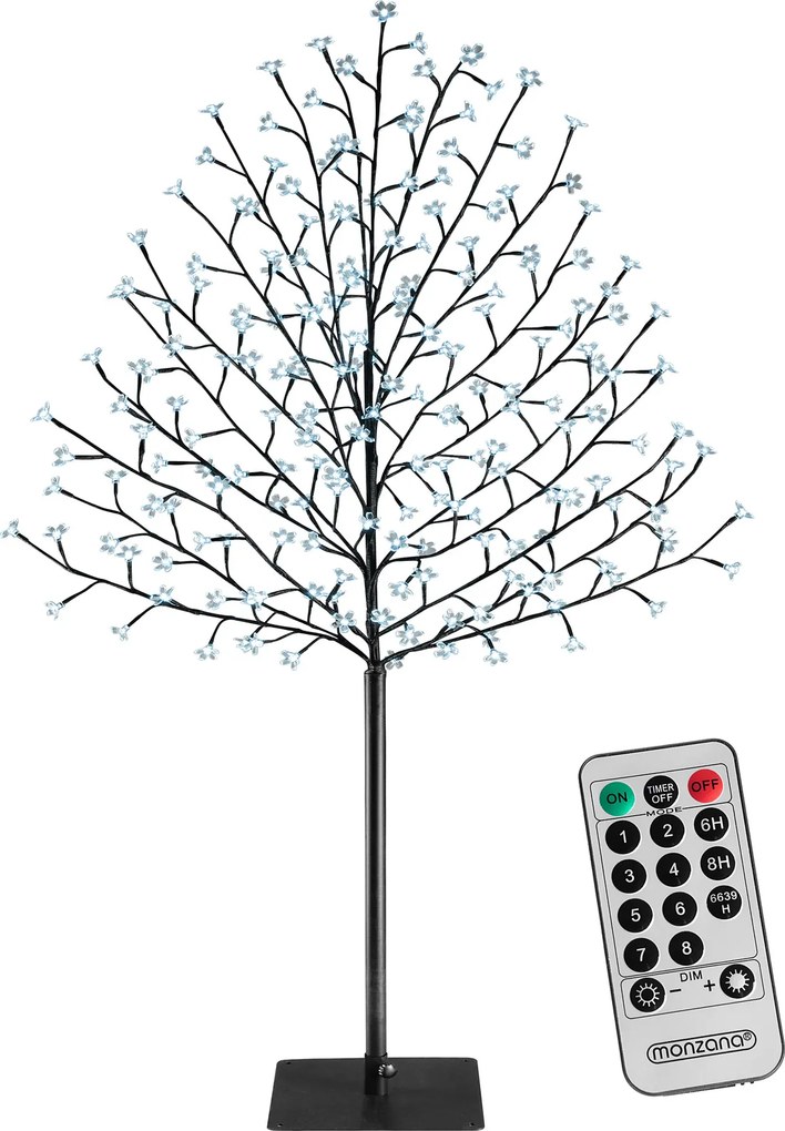 Árvore de cerejeira em flor com LEDs para interior e exterior de 220 cm Preto (base e estrutura) + Azul (luz)