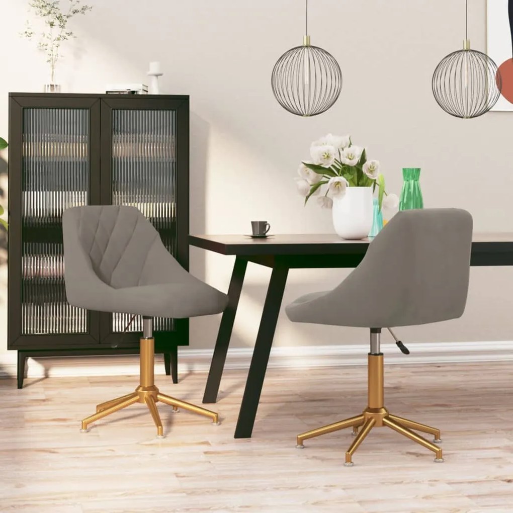 vidaXL Cadeiras de jantar giratórias 2 pcs veludo cinzento-claro