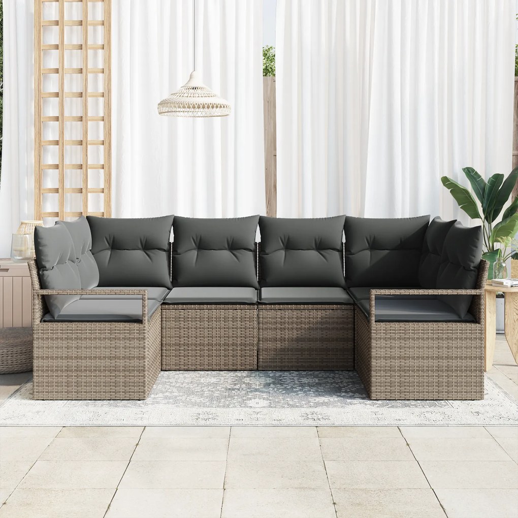 Conjunto de Sofás de Jardim de 6 peças vidaXL com Almofadas Cinza Vime