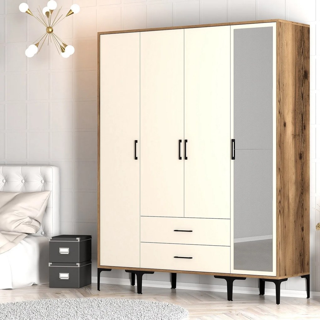 Roupeiro Kumsal STR – Noz e Creme – 160x47,5x201,4 cm