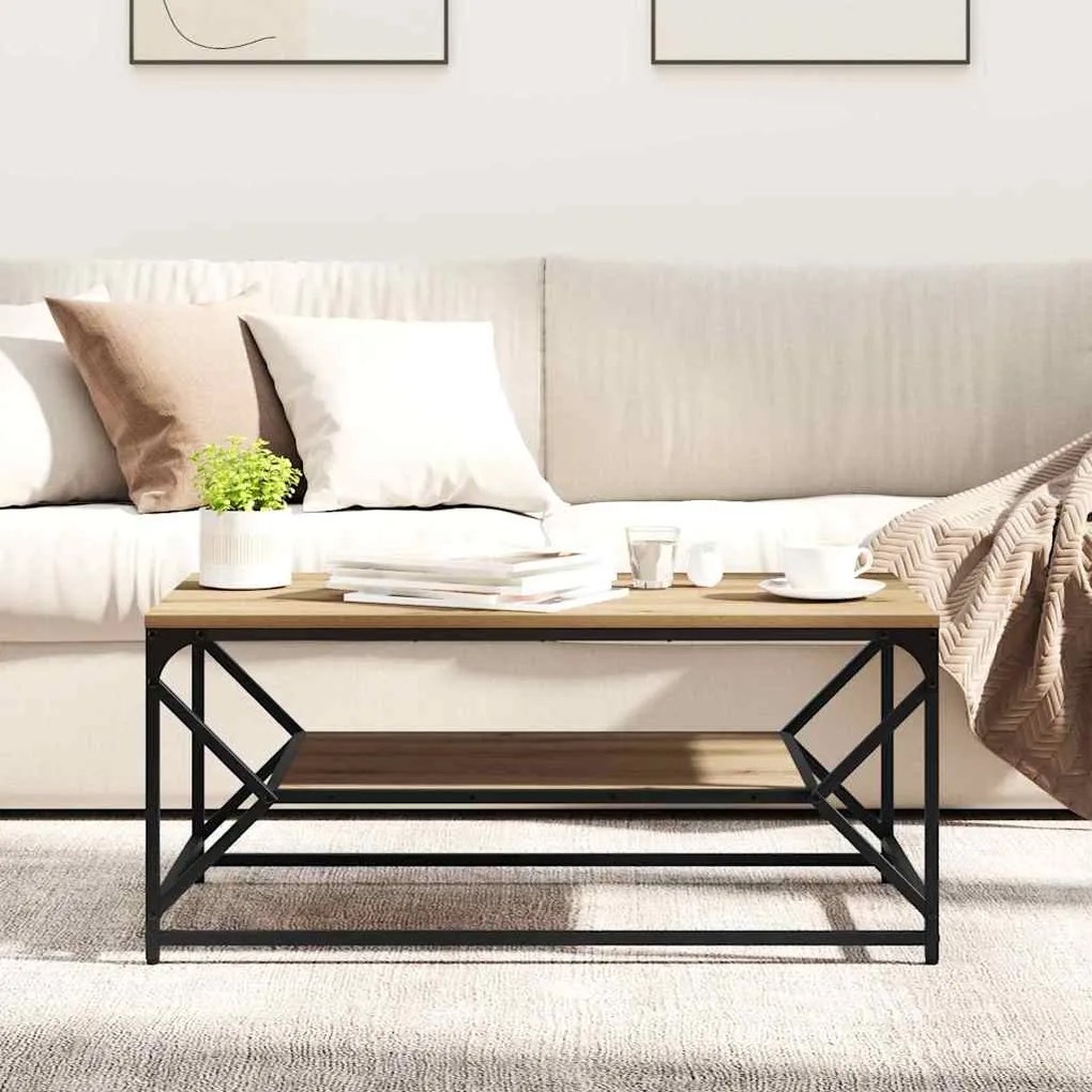 Mesa de Centro vidaXL com Prateleira em Carvalho Artesanal 90x50x40 cm