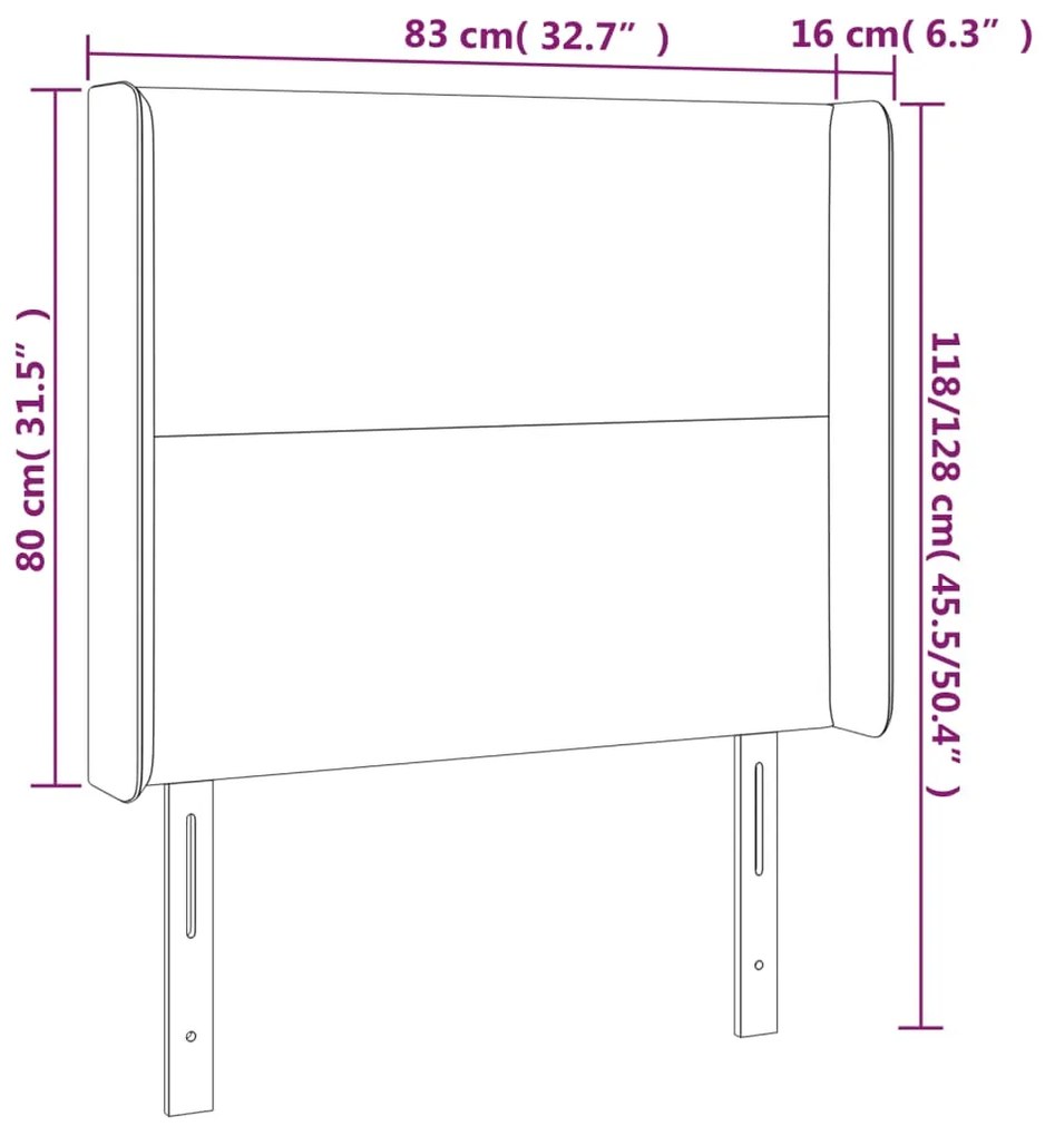 Cabeceira de cama c/ luzes LED veludo 83x16x118/128 cm preto