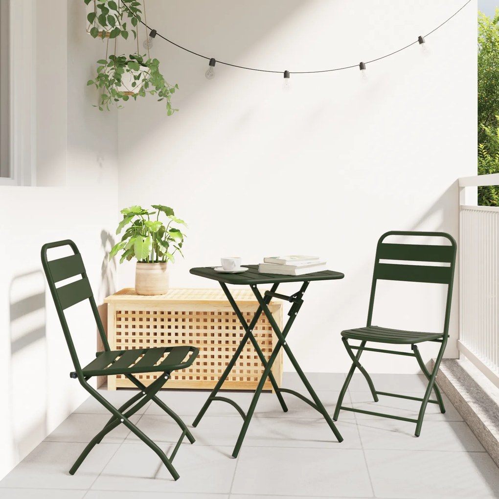 Conjunto de Bistro Dobrável de 3 Peças vidaXL Verde Escuro em Aço