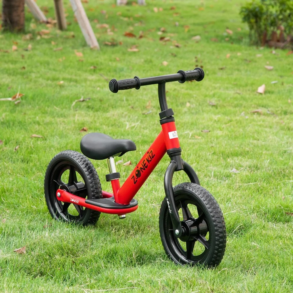 HOMCOM Bicicleta sem Pedais para Crianças acima de 3 Anos com Assento e Guiador Ajustáveis Bicicleta de Equilíbrio Infantil com Estrutura de Aço 89x37x55-60cm Vermelho