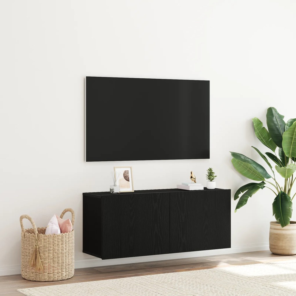 Gabinete de TV vidaXL Preto Carvalho 100x30x41 cm Madeira de Engenharia