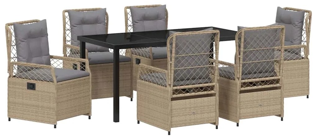Conjunto de Jantar de Jardim com 7 Peças em Rattan Sintético Bege.