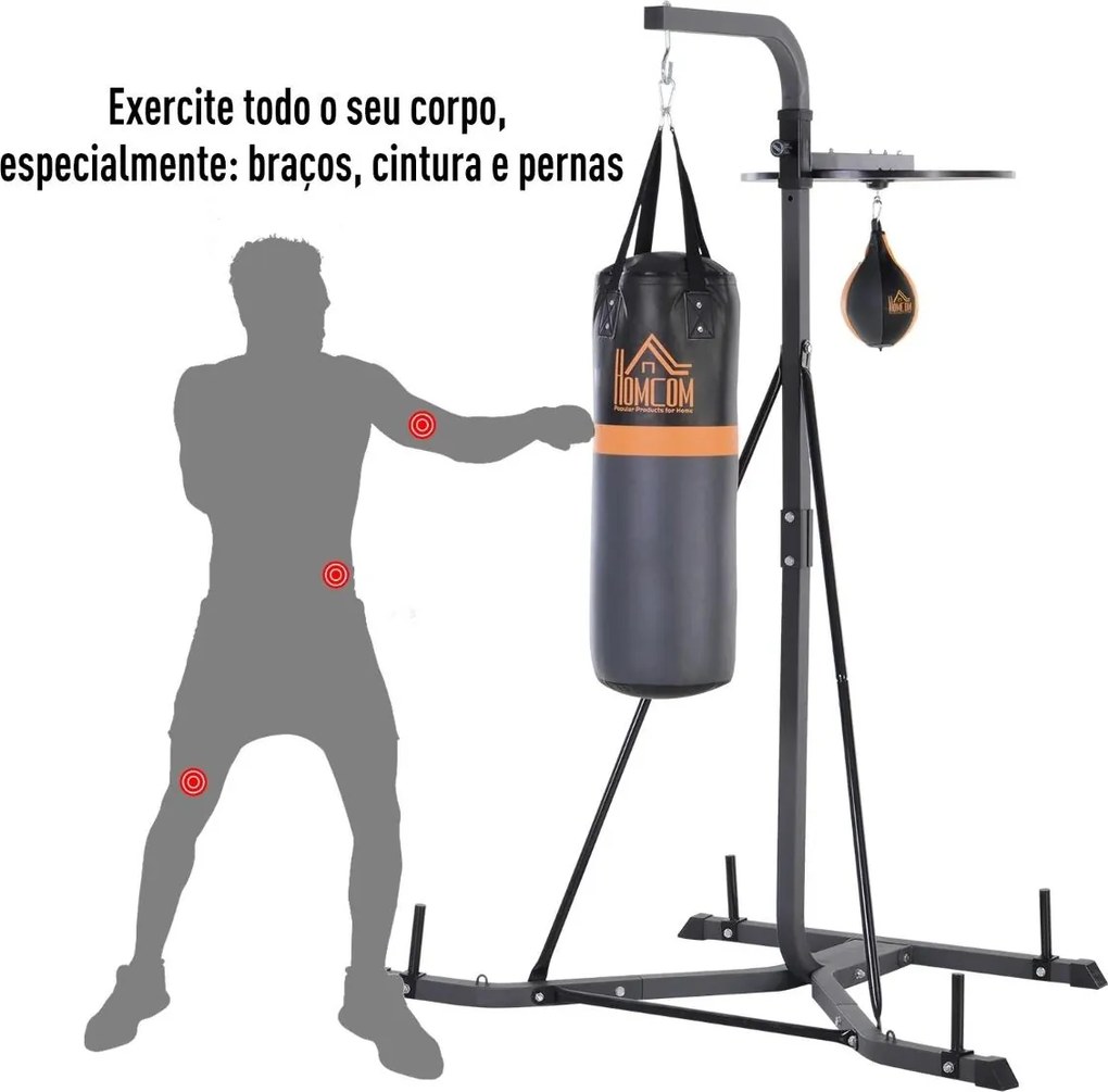 Saco de Boxe Suspenso com Suporte Bola de Velocidade Ajustável em Altura de 167-187cm e Inflador para Treinamento Fitness em Casa Ginásio 115×157×221