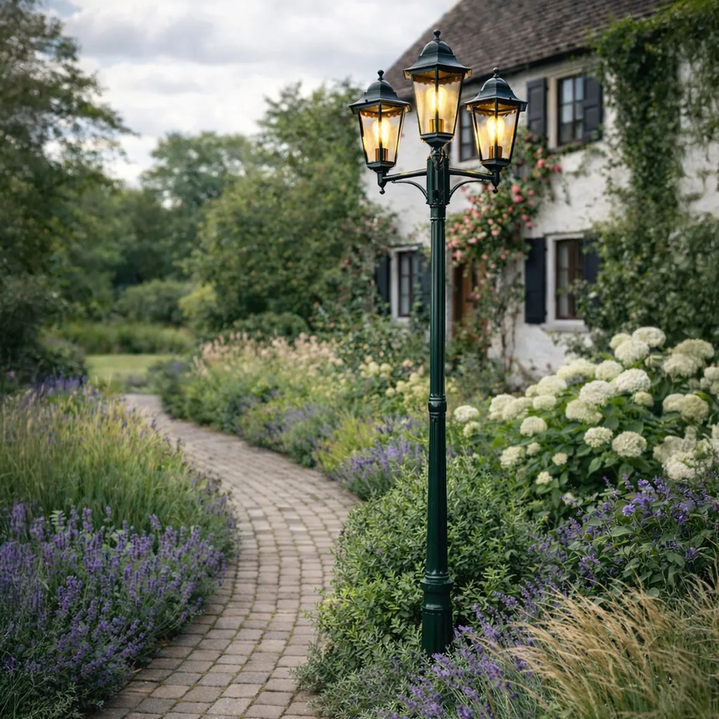 Lanterna de exterior rústica verde escura 3 luzes IP44 - New Orleans