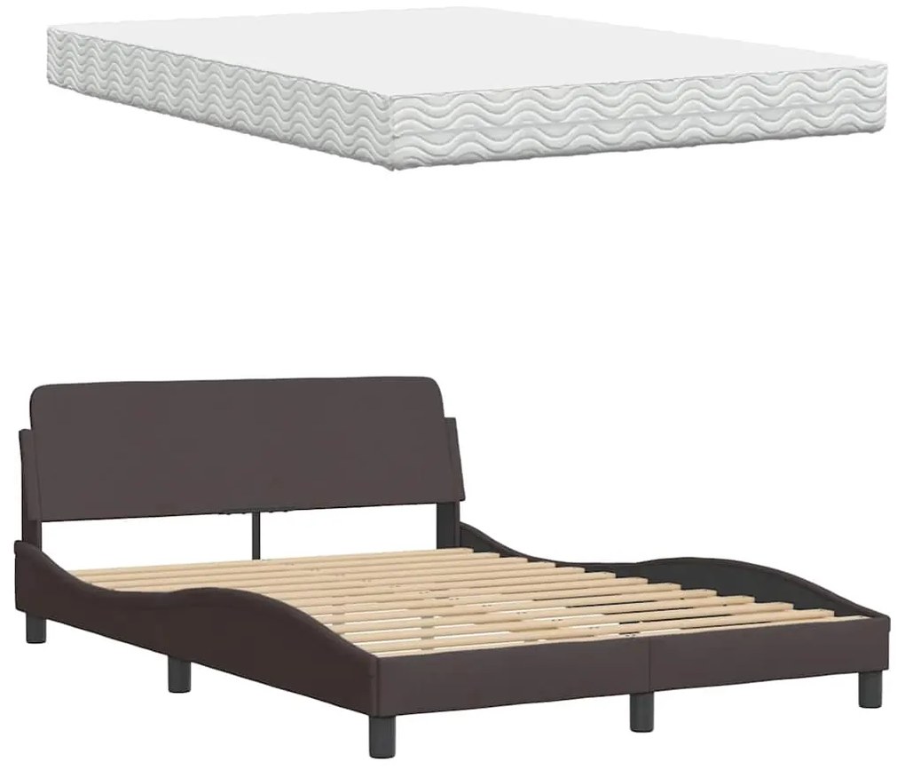 Cama com colchão 140x190 cm tecido castanho-escuro
