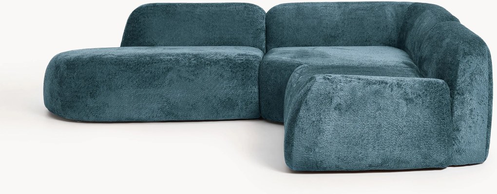 Sofá de canto modular em teddy-bouclé com chaise longue Wolke (4 lugares)