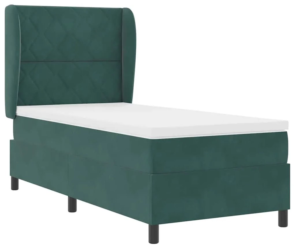 Cama Box com Colchão Verde Escuro, 90x200 cm, em Veludo