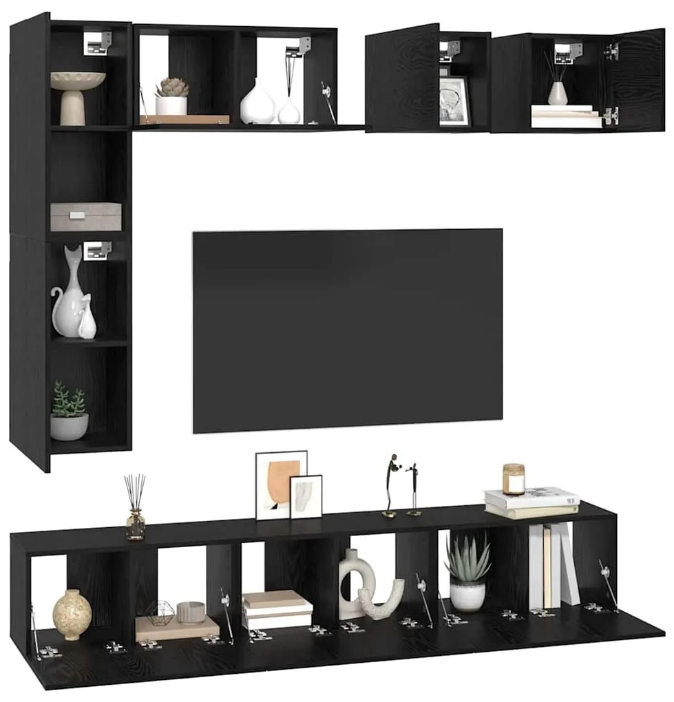Conjunto de móvel de TV 8 pcs Carvalho preto Madeira processada