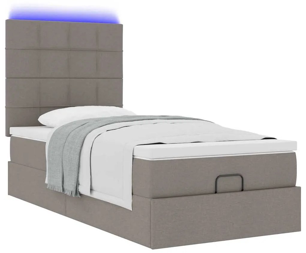 Estrutura de cama otomana com colchão tecido cinzento 100x200cm