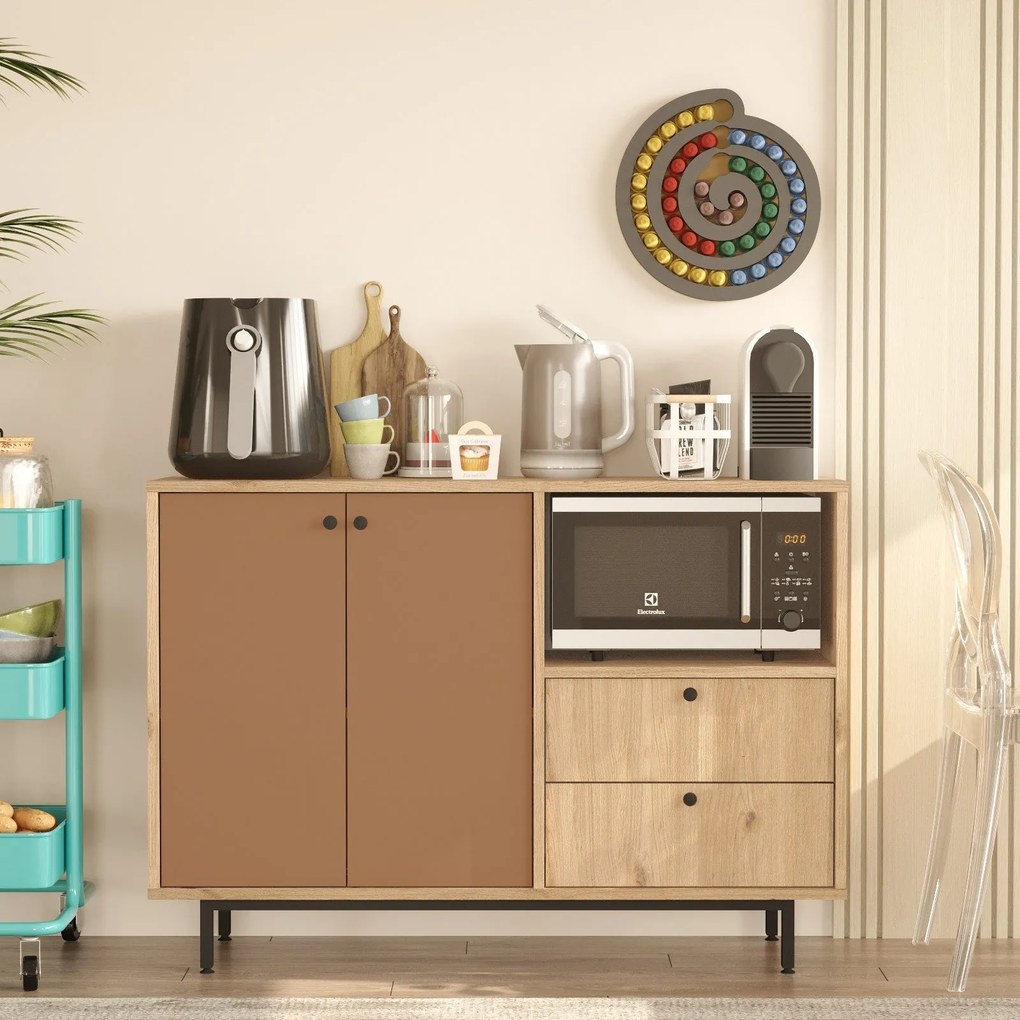 Aparador de cozinha "Toledo" - Carvalho e Nogueira Vermelho - 120x85x3