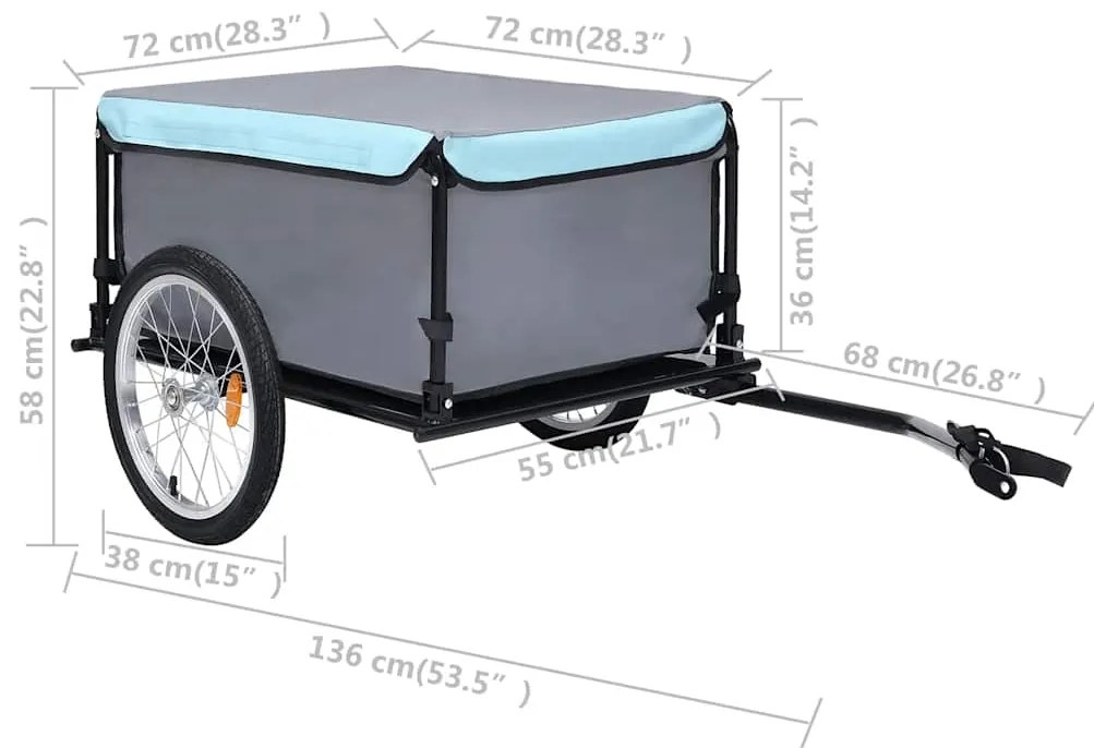 Reboque de carga para bicicleta 65 kg preto e azul