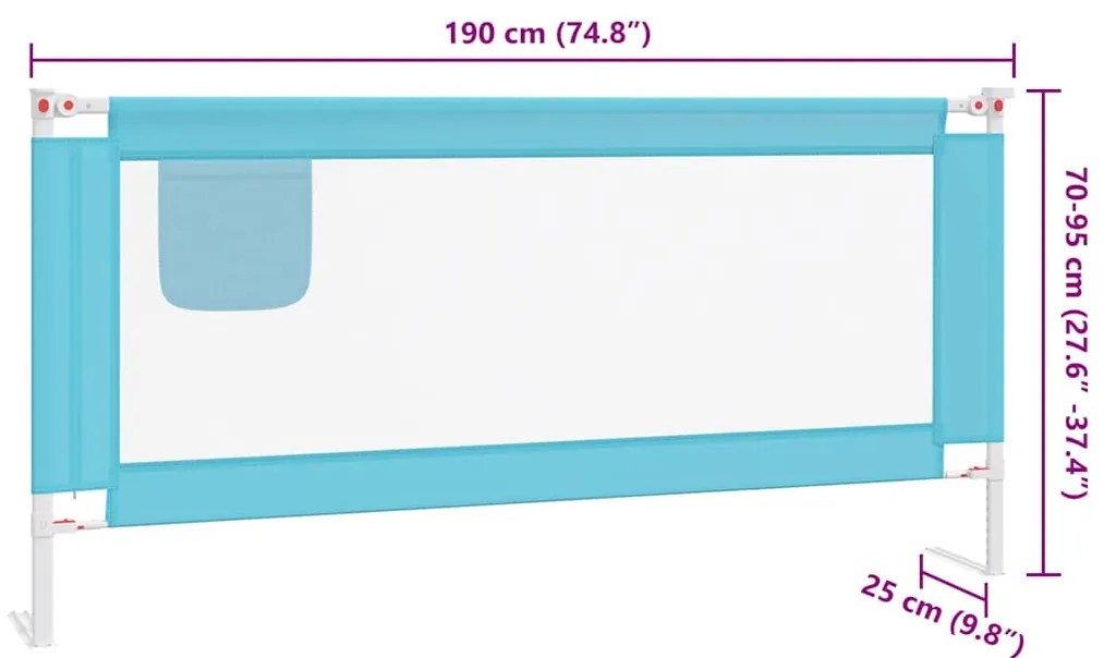 Barra de segurança p/ cama infantil tecido 190x25 cm azul