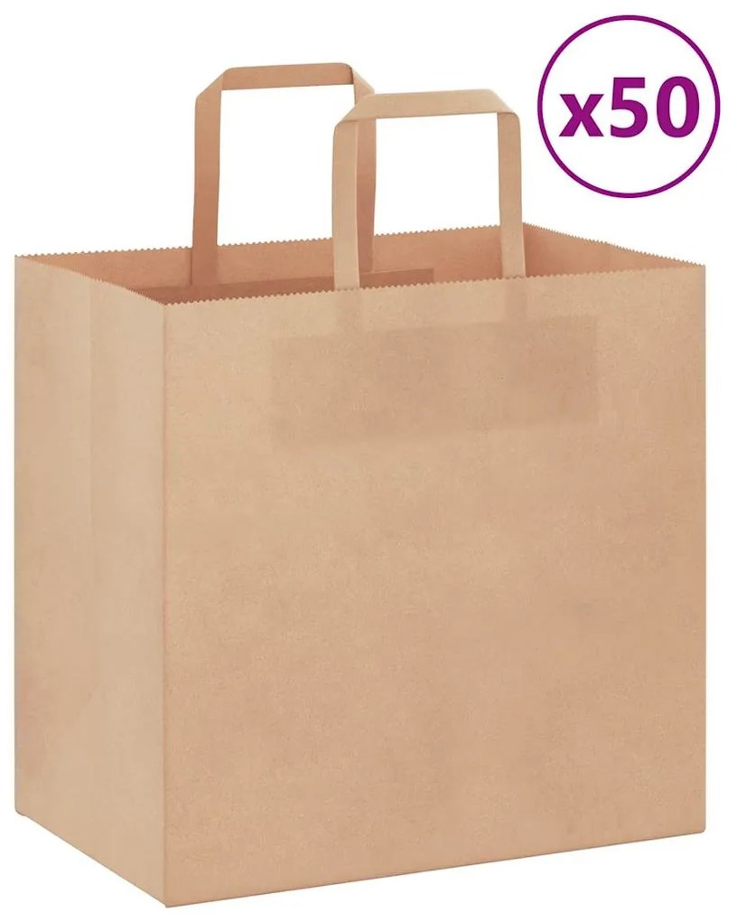 vidaXL Sacos de papel 50 unid com alças castanho 26x17x25 cm