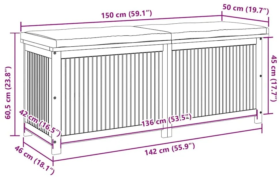 Caixa para almofadões de exterior madeira de acácia maciça