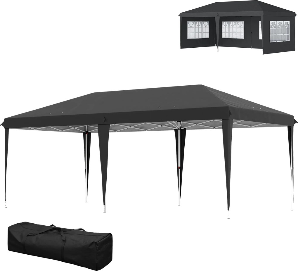 Tenda dobrável tipo pop-up - tenda para eventos - 3 x 6 m, com 3 lados desmontáveis, preta