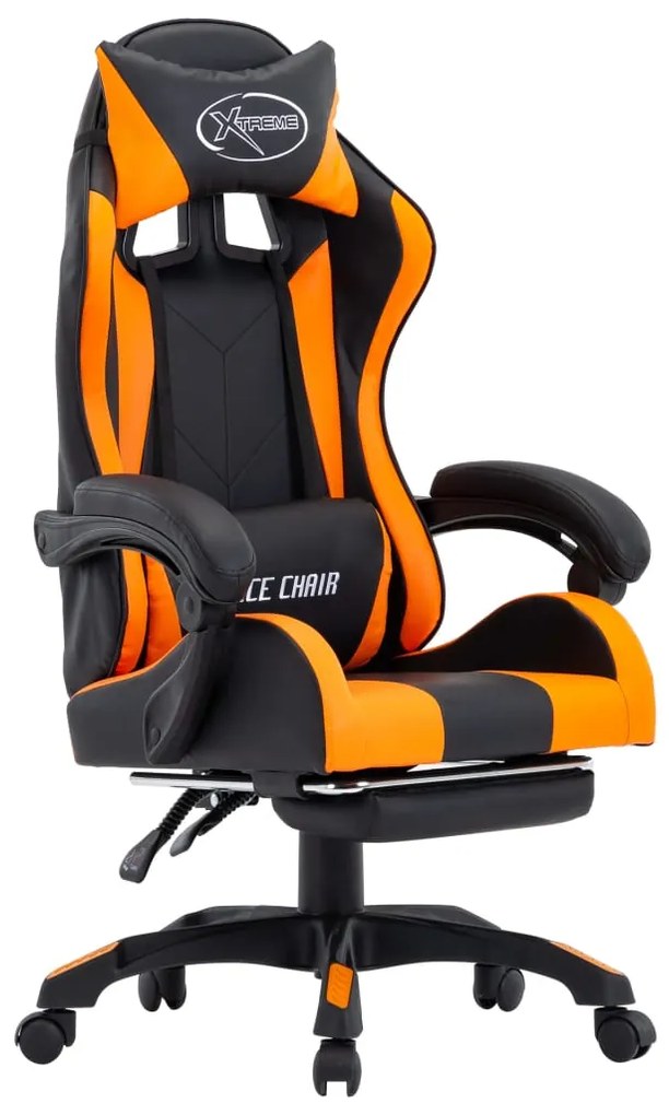 vidaXL Cadeira estilo corrida c/ apoio pés couro artif. laranja/preto