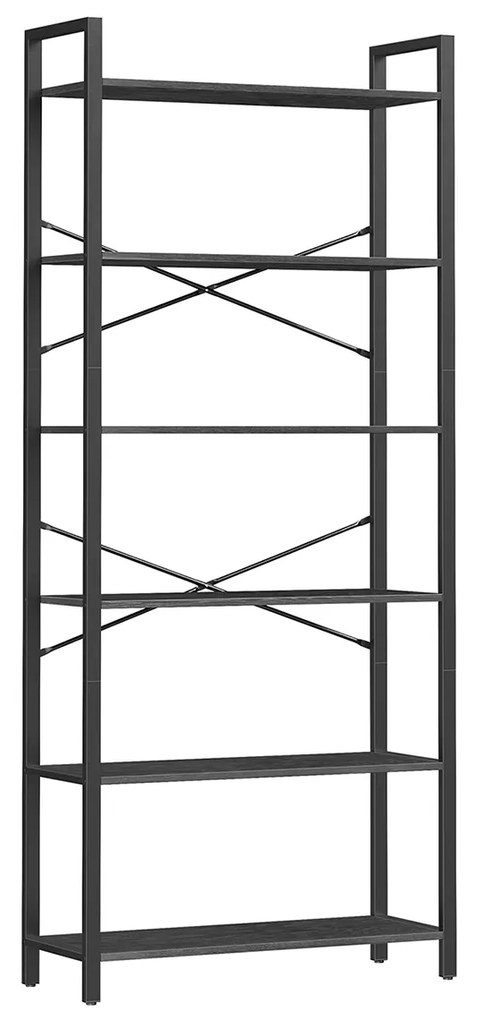 Estante alta VASAGLE de 6 camadas, estante grande, estrutura de aço, estante independente para sala de estar, quarto, escritório doméstico, escritório, 30 x 80 x 186 cm, industrial, preto ébano e tinta preta LLS082B56