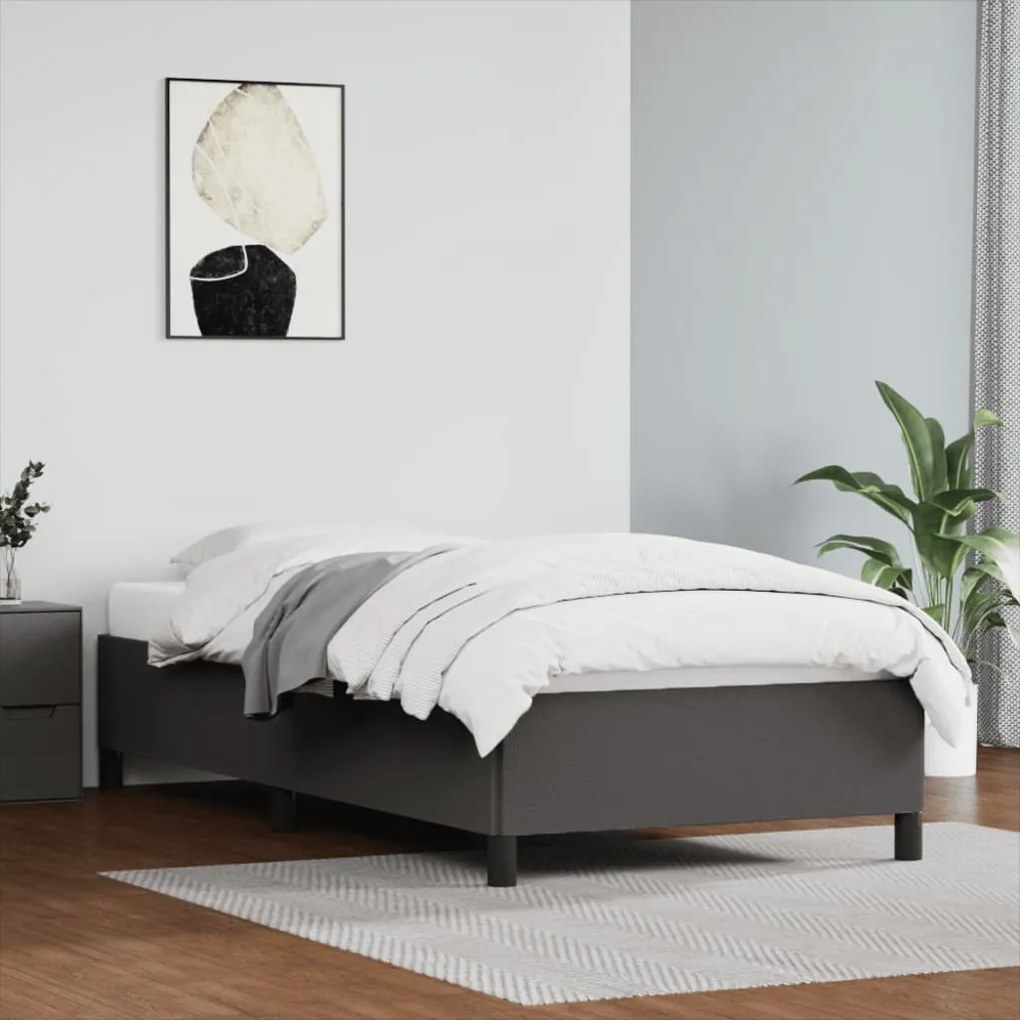 vidaXL Estrutura de cama 90x190 cm couro artificial cinzento